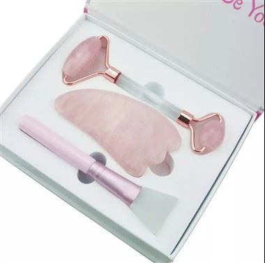 Rose Kvarts Jade Rolikleri va Gua Sha taxtasi