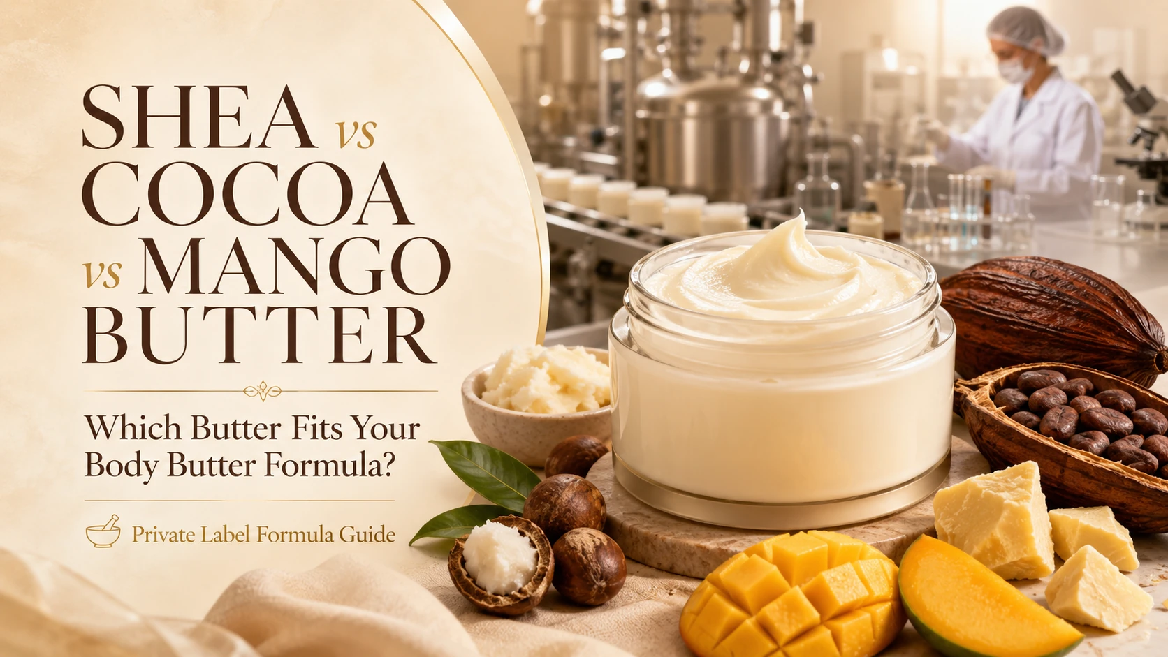 Xususiy etiketli tana yog'i formulalarida shi yog'i, kakao yog'i va mango yog'i